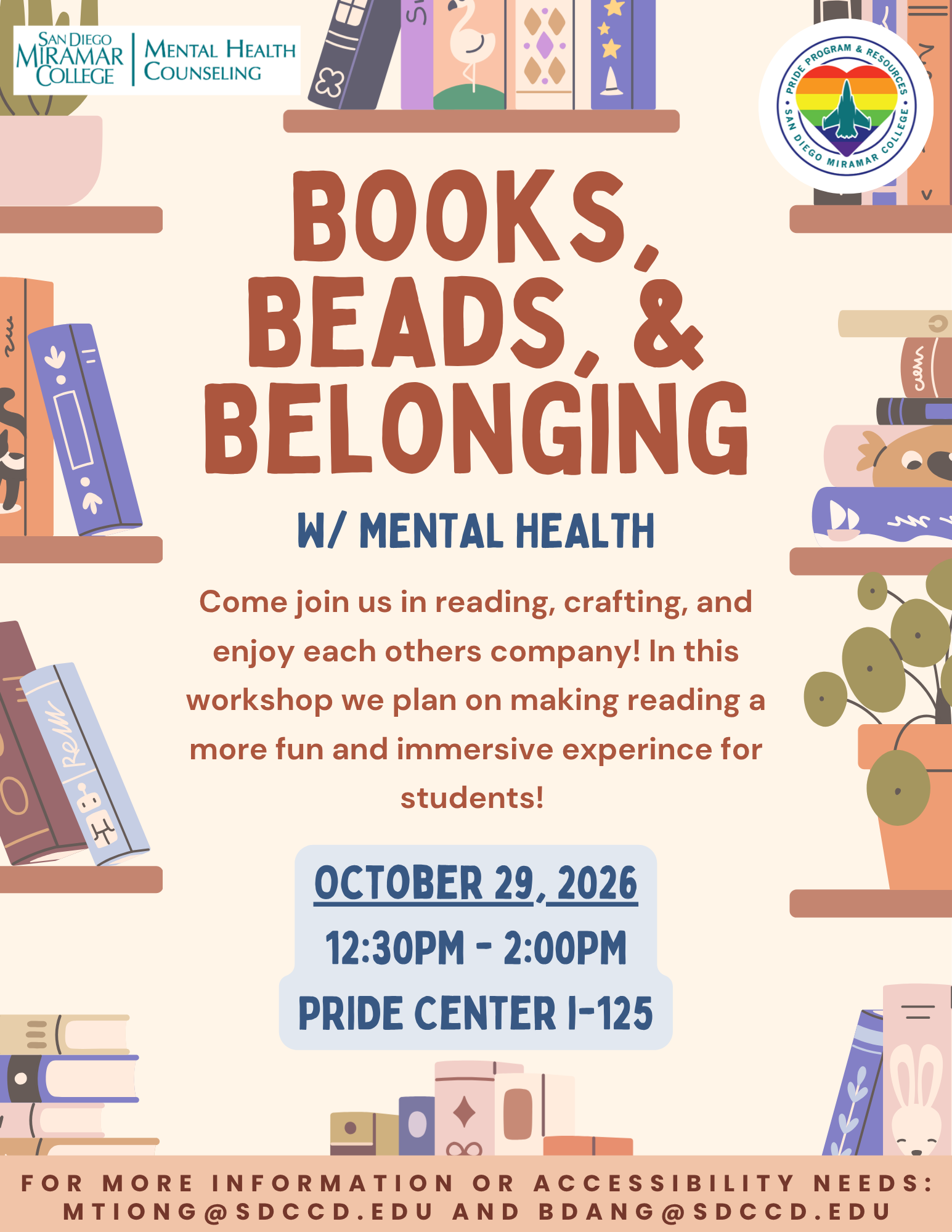 Flyer for Books, Beads, & Belonging Event