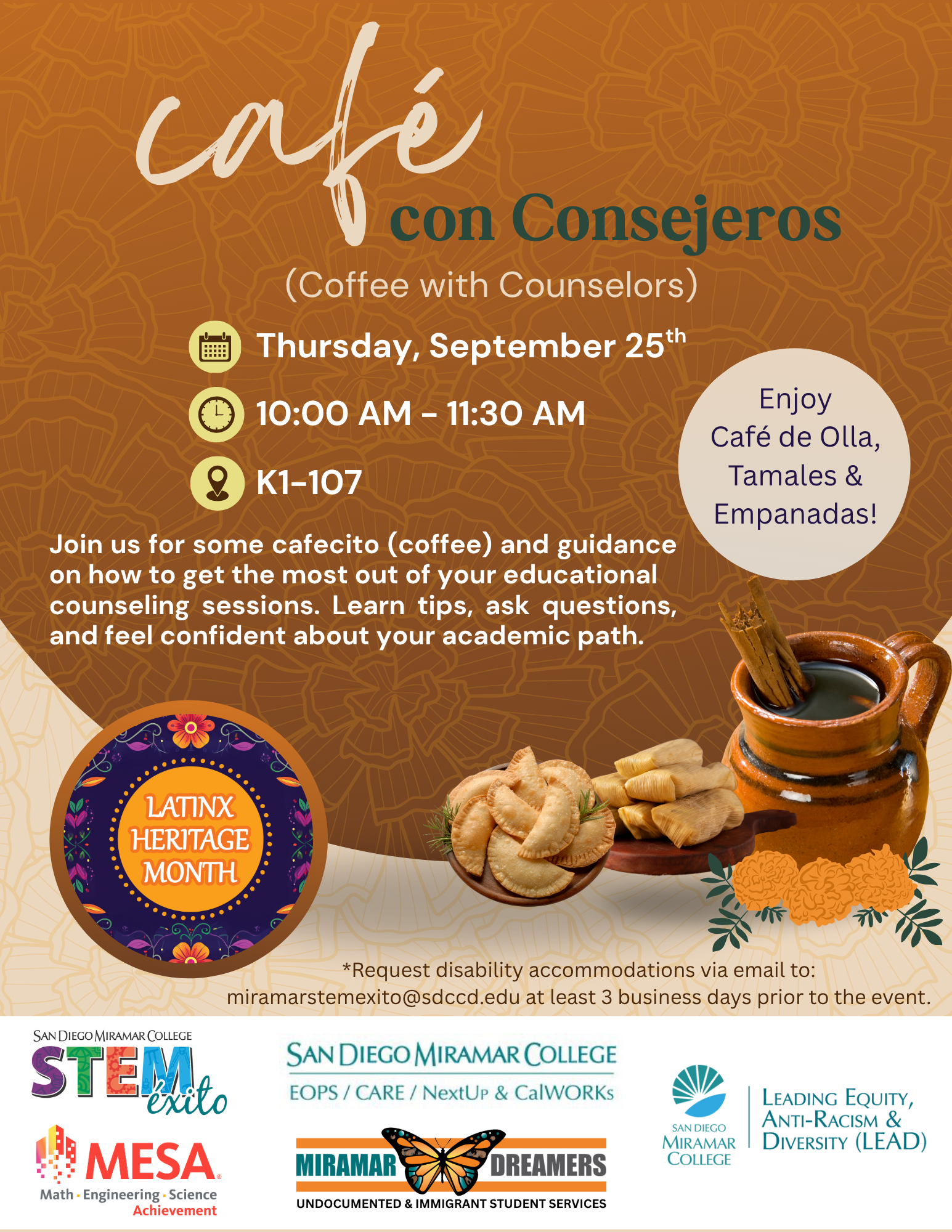 Cafe con Consejeros Event Flyer
