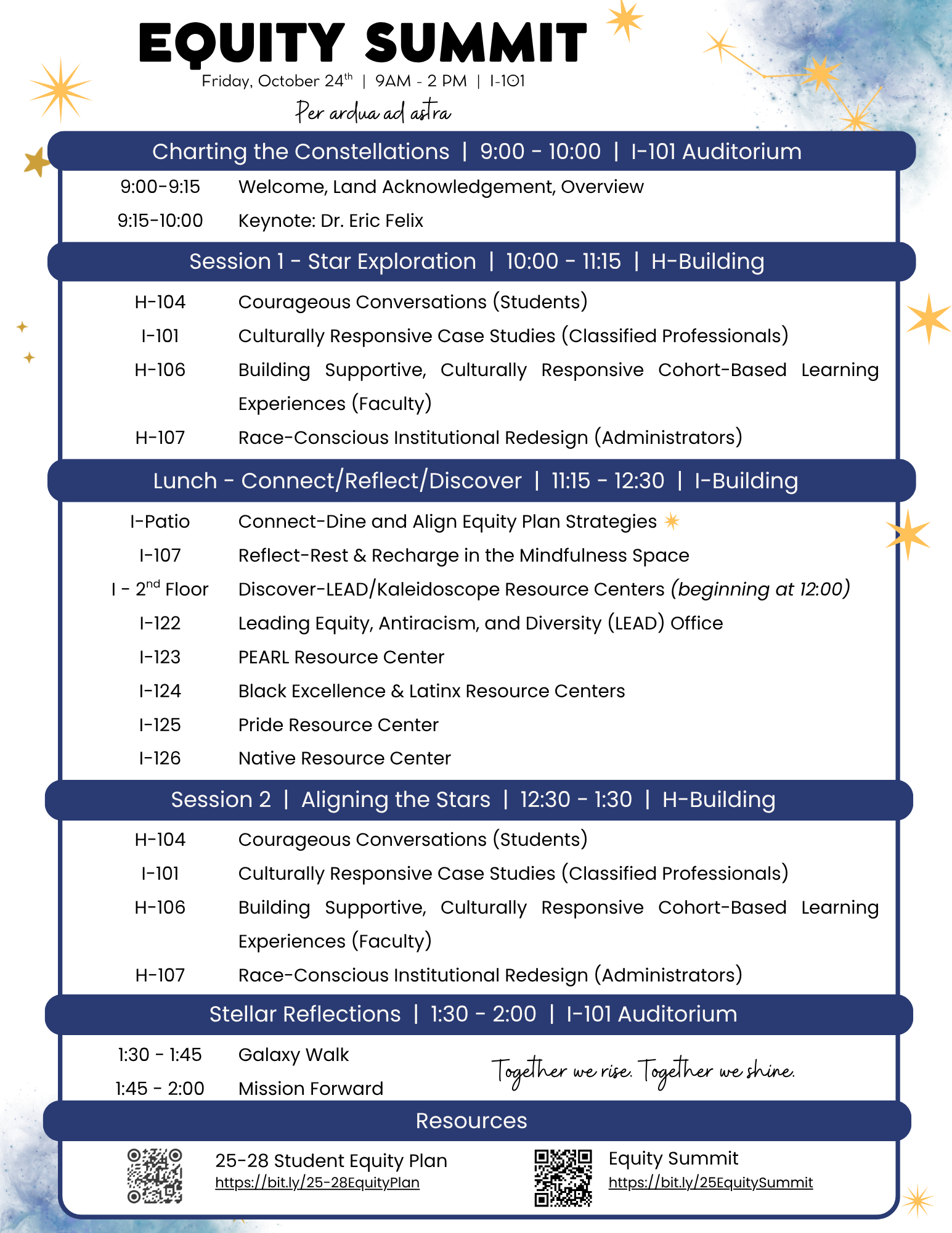 2025 Equity Summit Program - Agenda with session titles, locations, and times