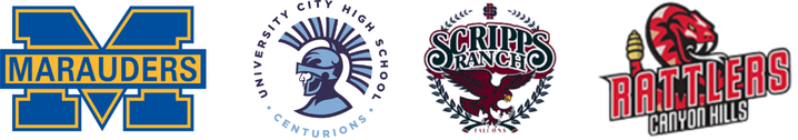 Four logos of feeder high schools: Mire Mesa, University City, Scripps Ranch, Canyon Hills