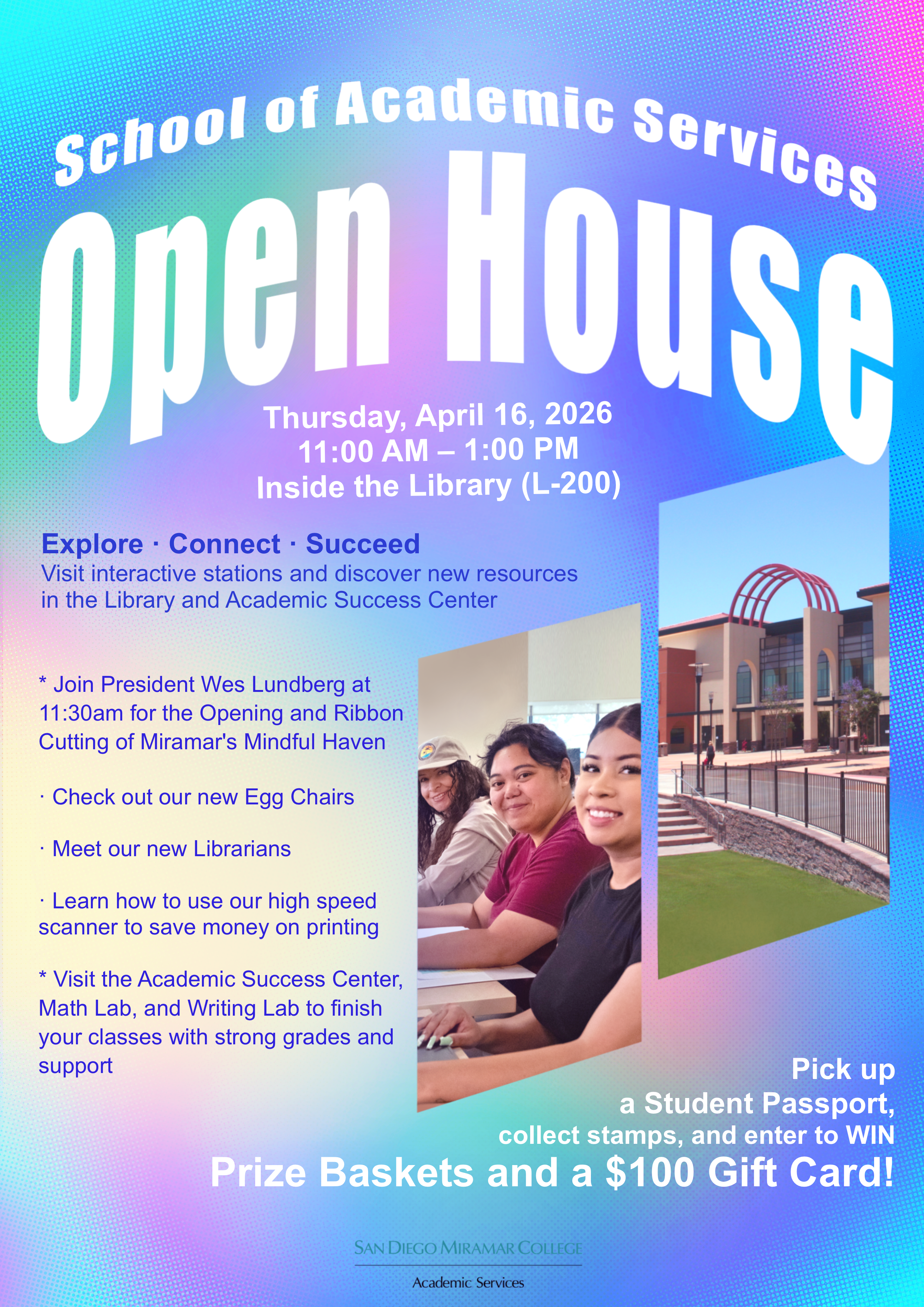 Event poster for School of Academic Services Open House; details provided in accompanying text.
