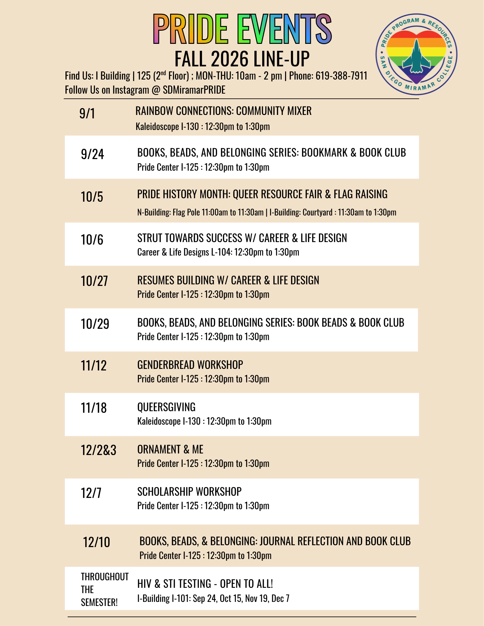 Pride Fall Event List for 2026