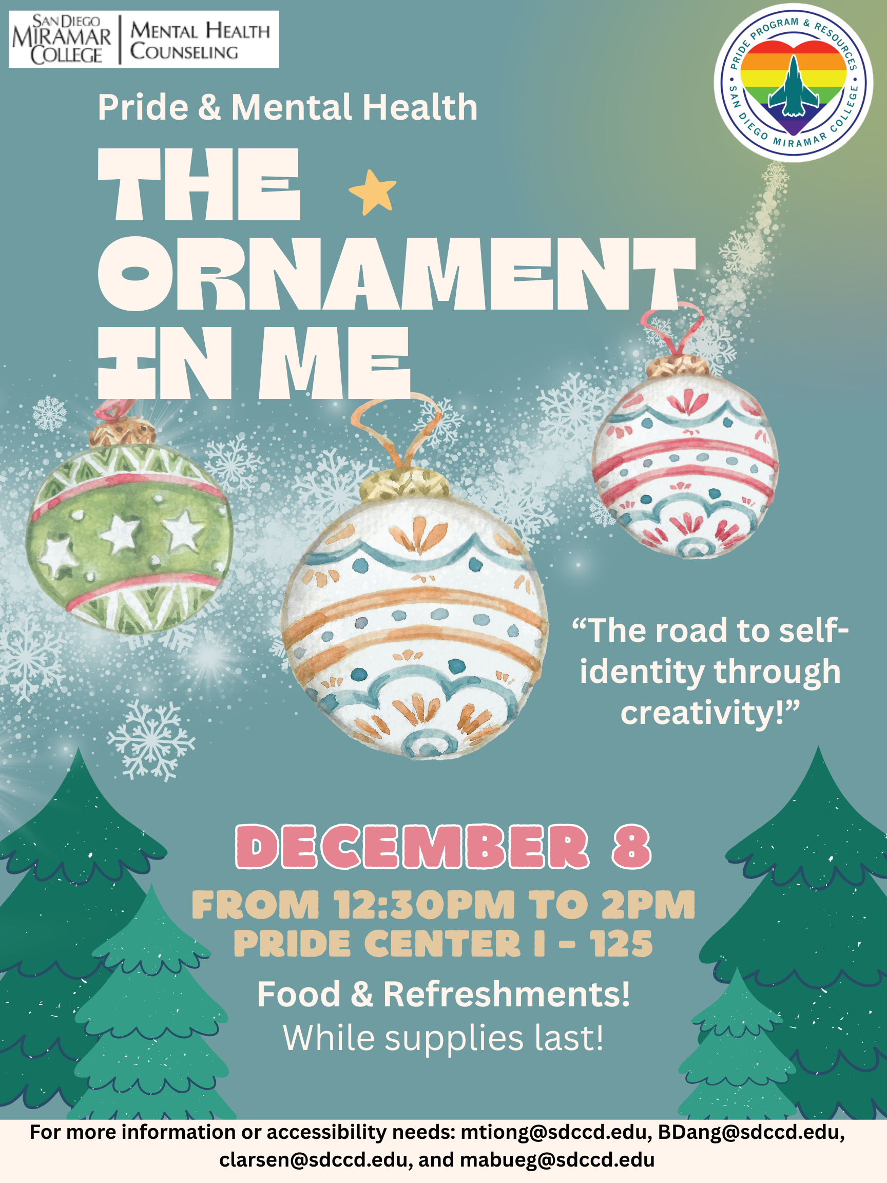 Flyer for Pride & Mental Health's "The Ornament In Me" Event