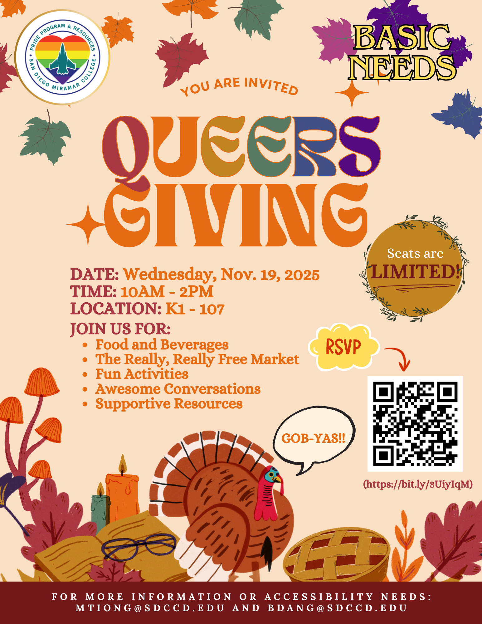 Flyer w/ Queersgiving information & RSVP QR Code 