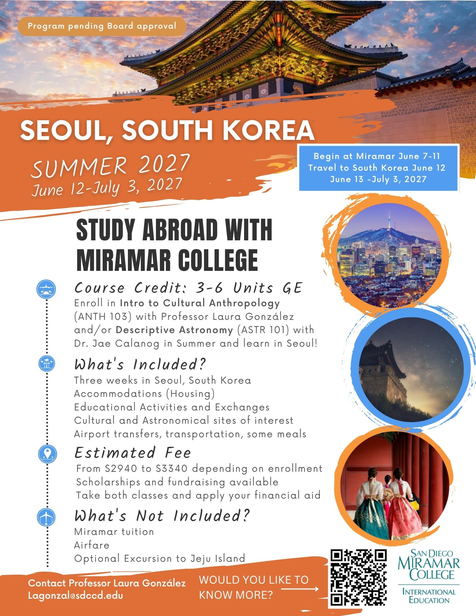 Seoul, South Kora flyer for Summer 2027, dates are June 12 to July 3, 2027. 