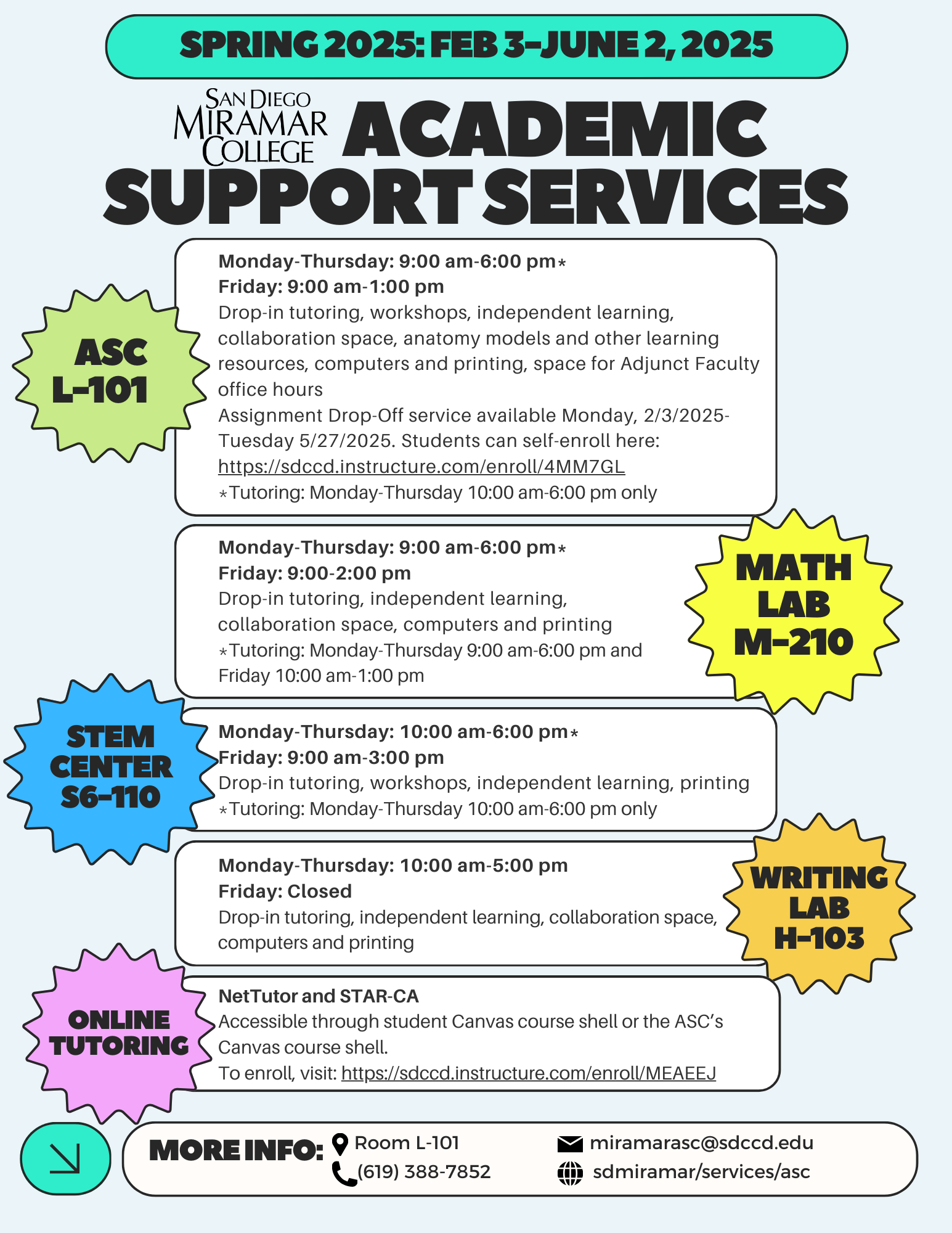 ASC's spring 2025 academic support services