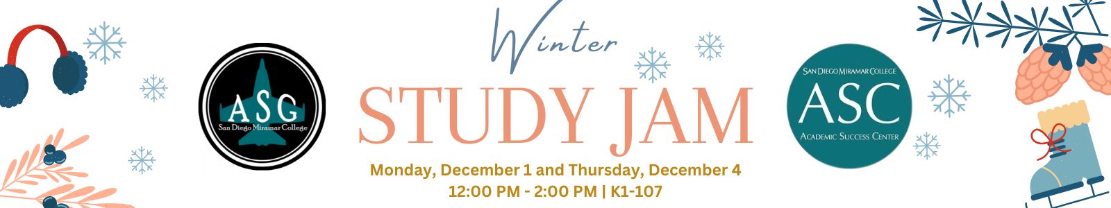 Winter Study Jam 12/1/25 and 12/4/25 from 12:00 pm - 2:00 pm in K1-107
