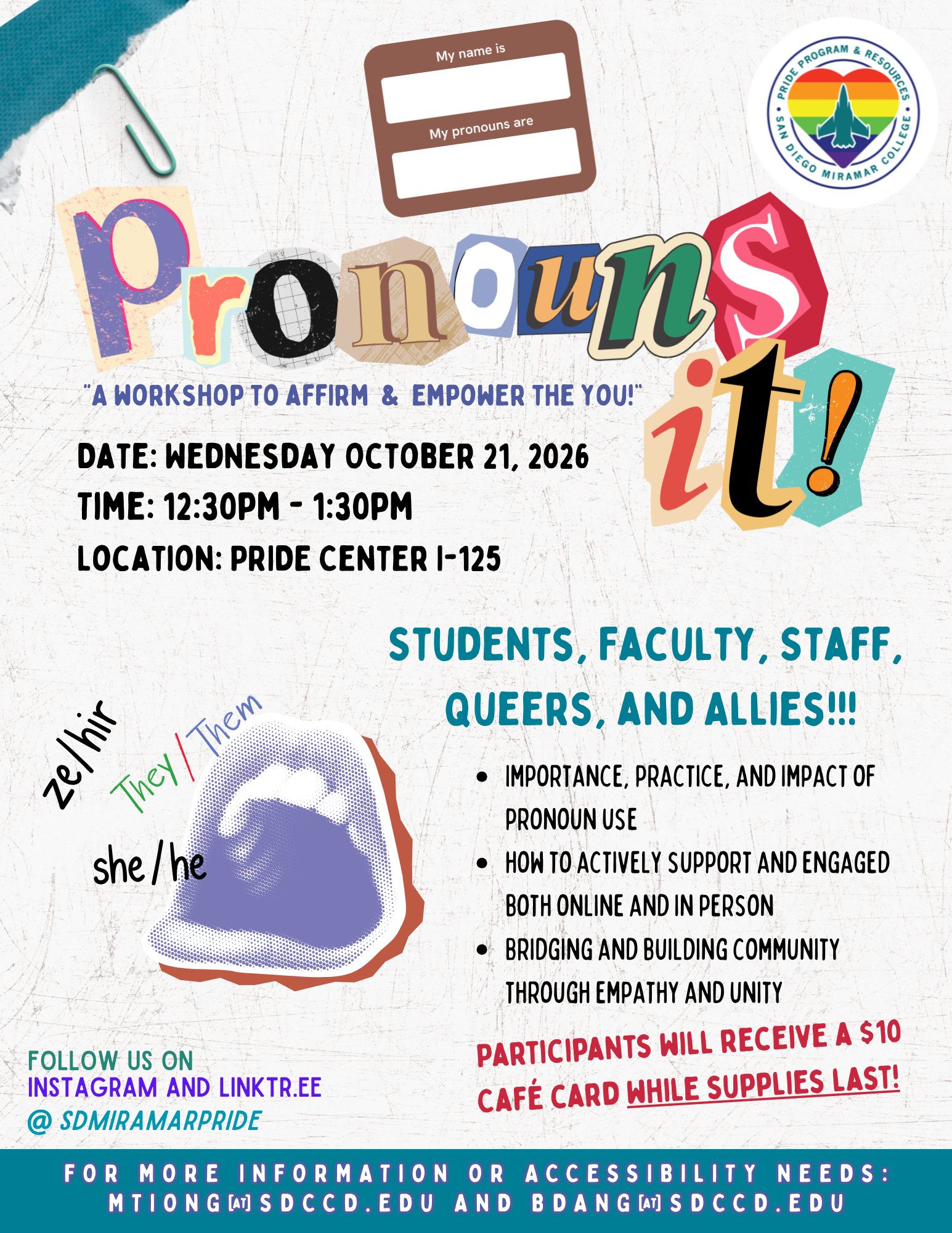 Flyer for Pronouns it! Workshop