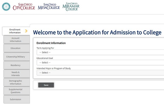first page of college app