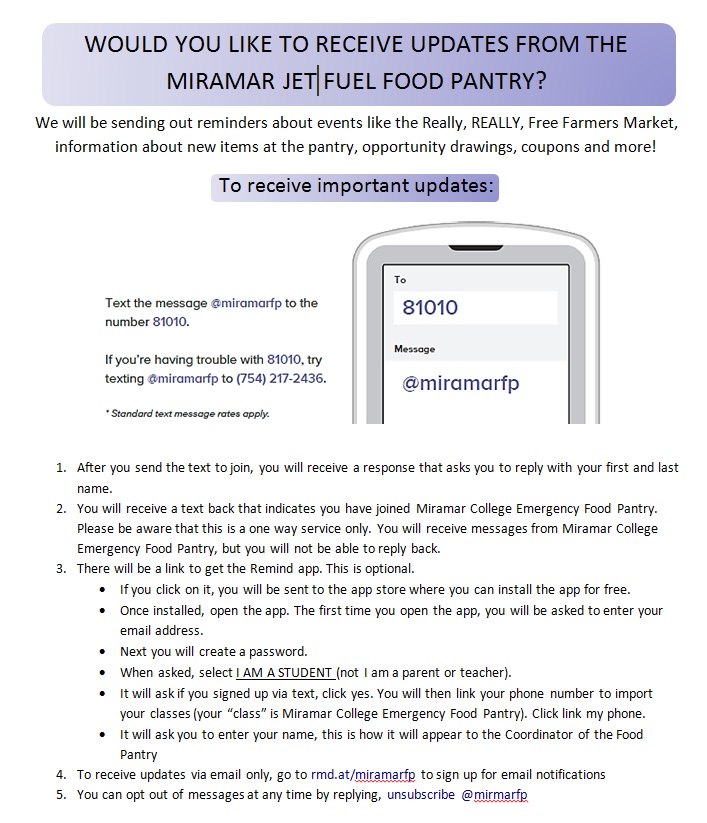 Click this link to download the flyer for Text Message reminders for the Jet Fuel Food Pantry