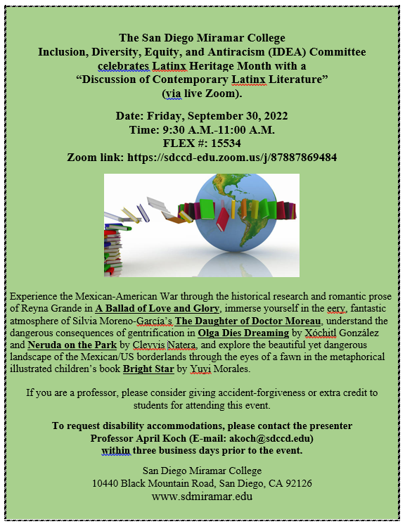 Latinx Heritage Month Literature Event Flyer