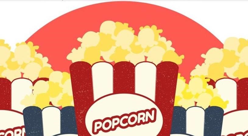 A graphic displaying several movie theater-styled bags of popcorn.