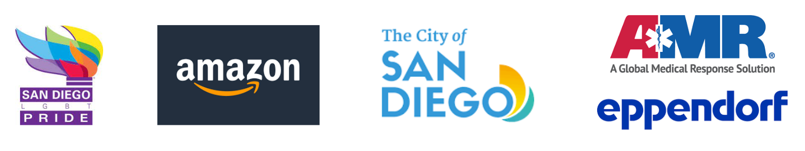 Banner image including logos for San Diego Pride, Amazon, the City of San Diego, Eppendorf, and AMR.