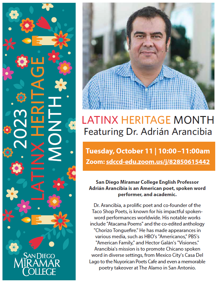 Poetry Reading with Dr. Adrian Arancibia Flyer