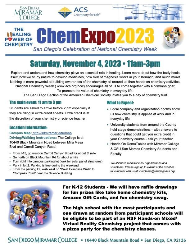 Miramar College to host Chem Expo 2023 Nov. 4 San Diego Miramar College