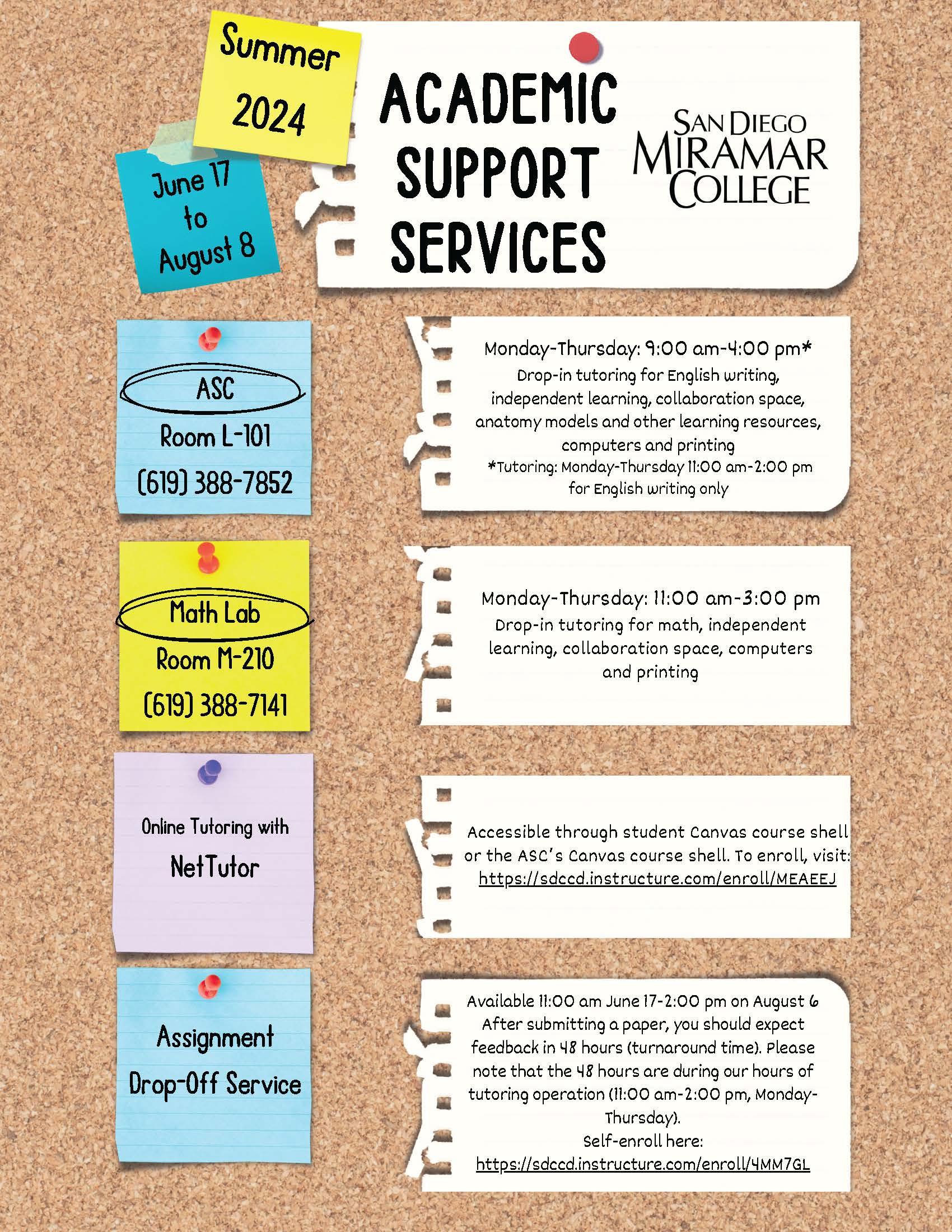 Summer 2024 Academic Support Services