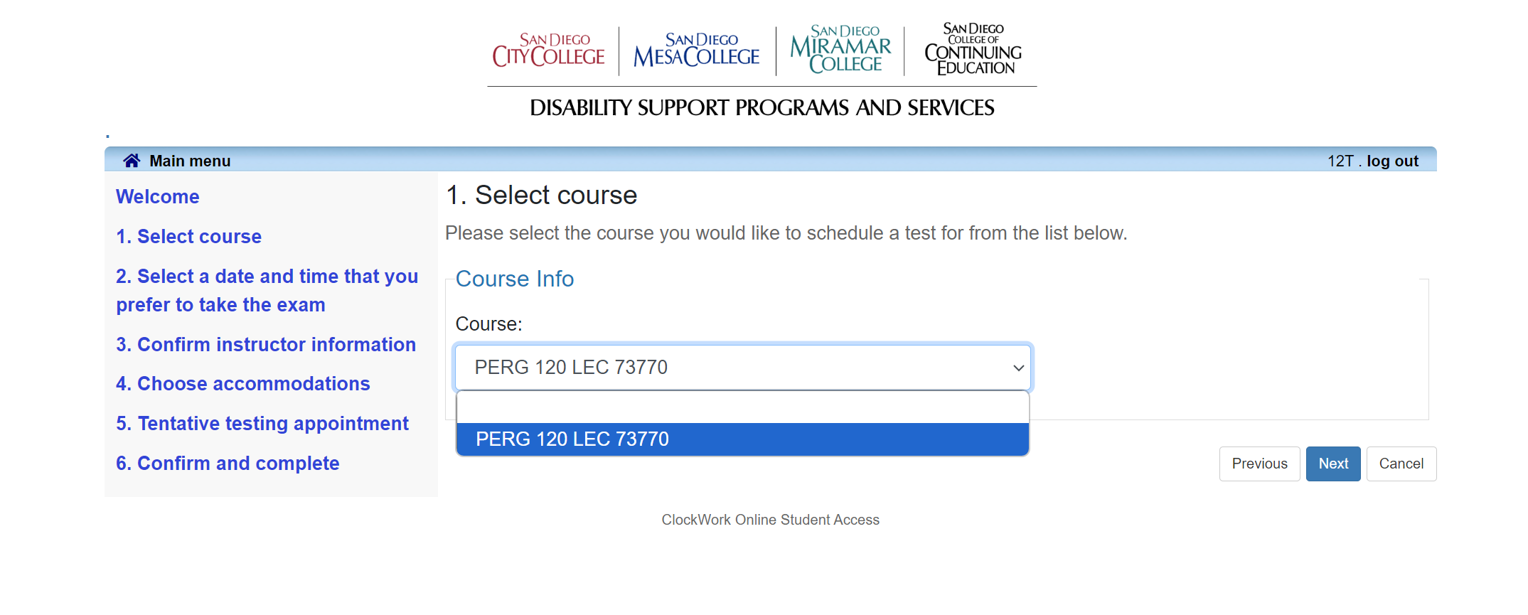 Step 5 select course