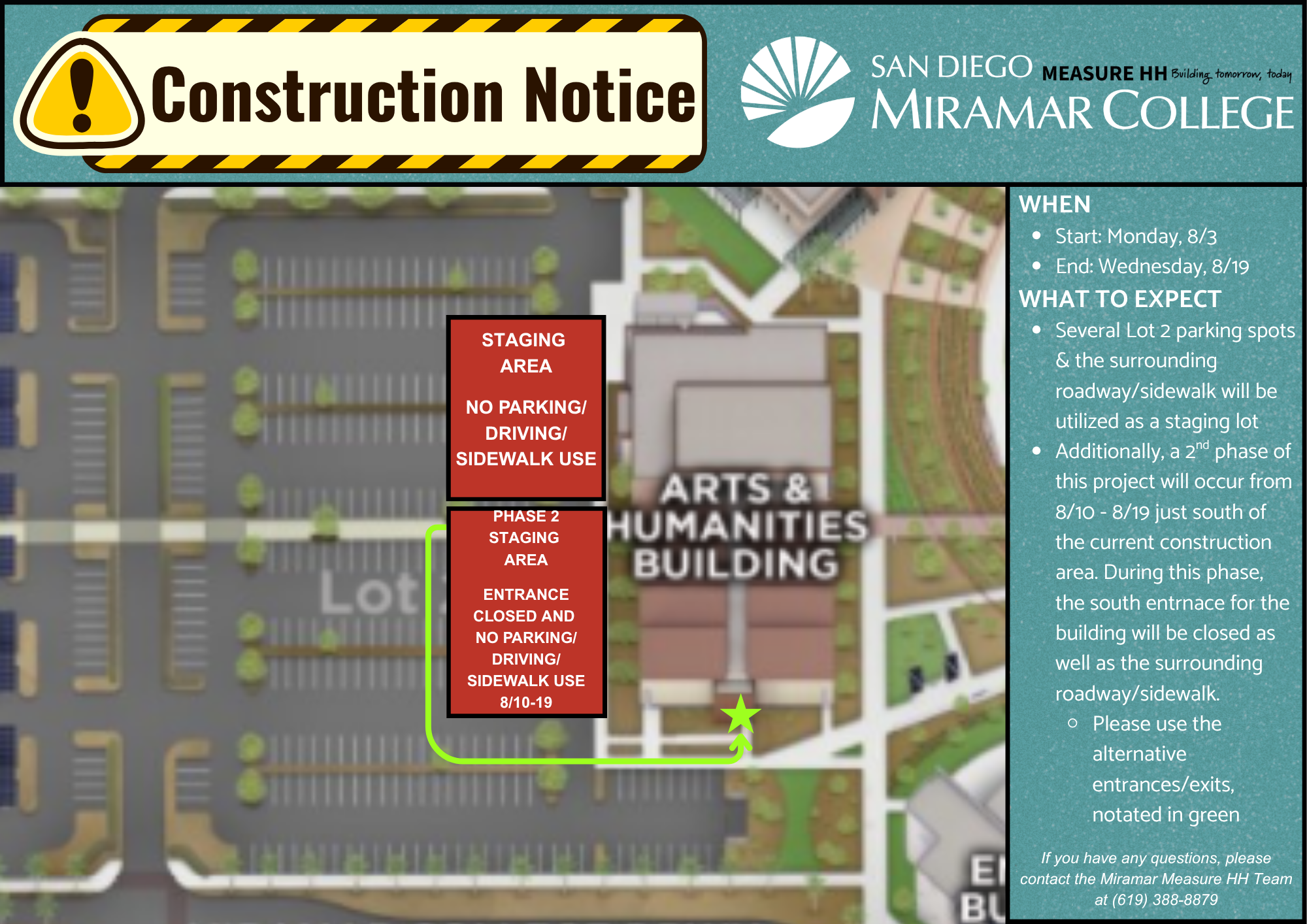 H building entrance and lot two blocked