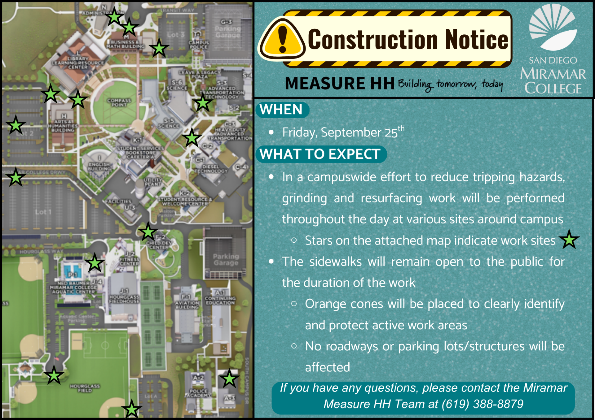 map showcasing various worksites throughout campus
