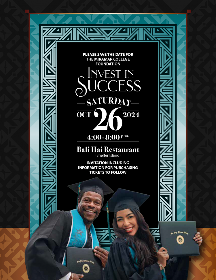 Image of Invest in Success Save-the-Date.  Saturday, October 26, 2024, 4:00 - 8:00 pm at the Bali Hai Restaurant. Formal invitation to follow. 