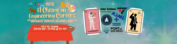 El Chisme on Engineering Careers on Thursday, October 10, 2024 from 10:30AM - 12:00PM in Room K1-107