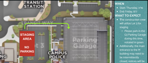 Parking lot three is closed, redirecting traffic to garage 3