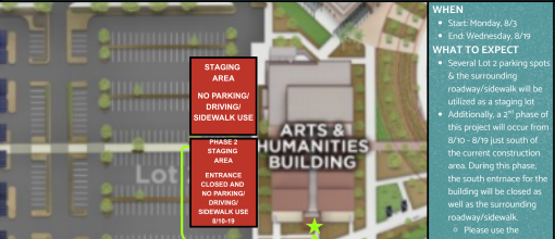 H building entrance and lot two blocked